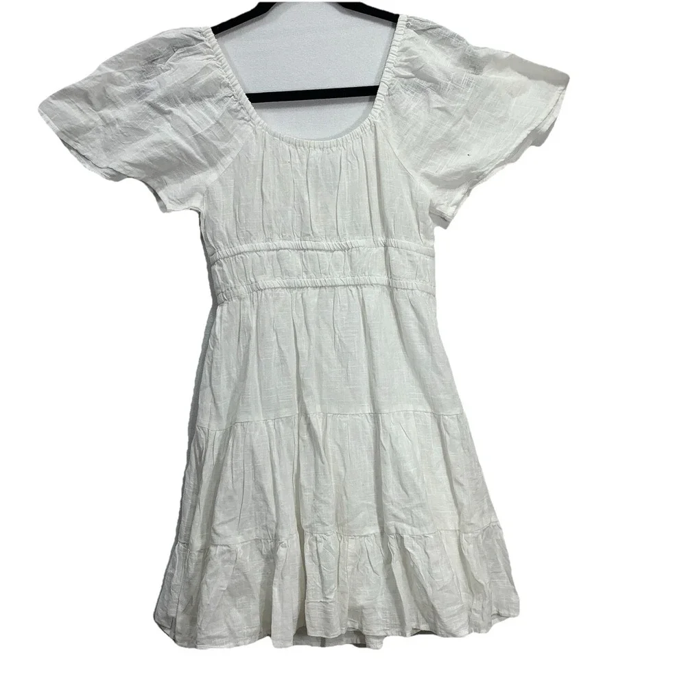 Cotton On Dress‎ Womens XS White Boho Smocked Tiered Gauze Mini Peasant 2055952